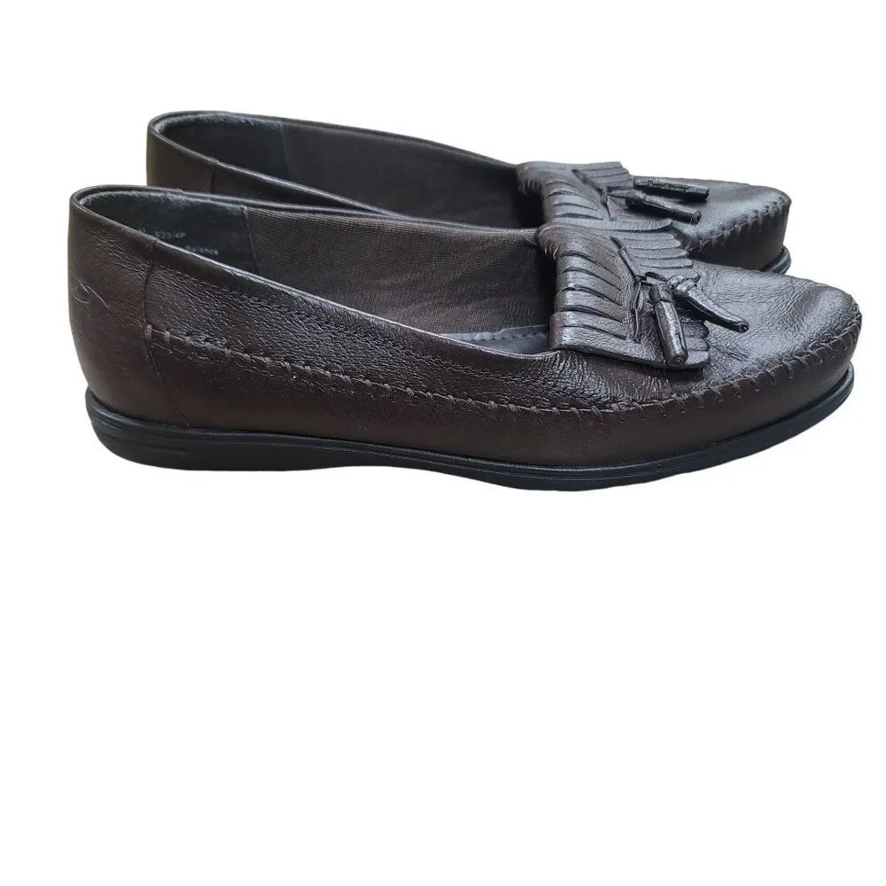 Dr Scholls Women's Brown Leather Tassel Loafers Size 10 W E23-4P‎